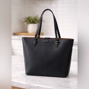 Brand New Black Structured Tote Bag Gold Hardware Large Work Bag